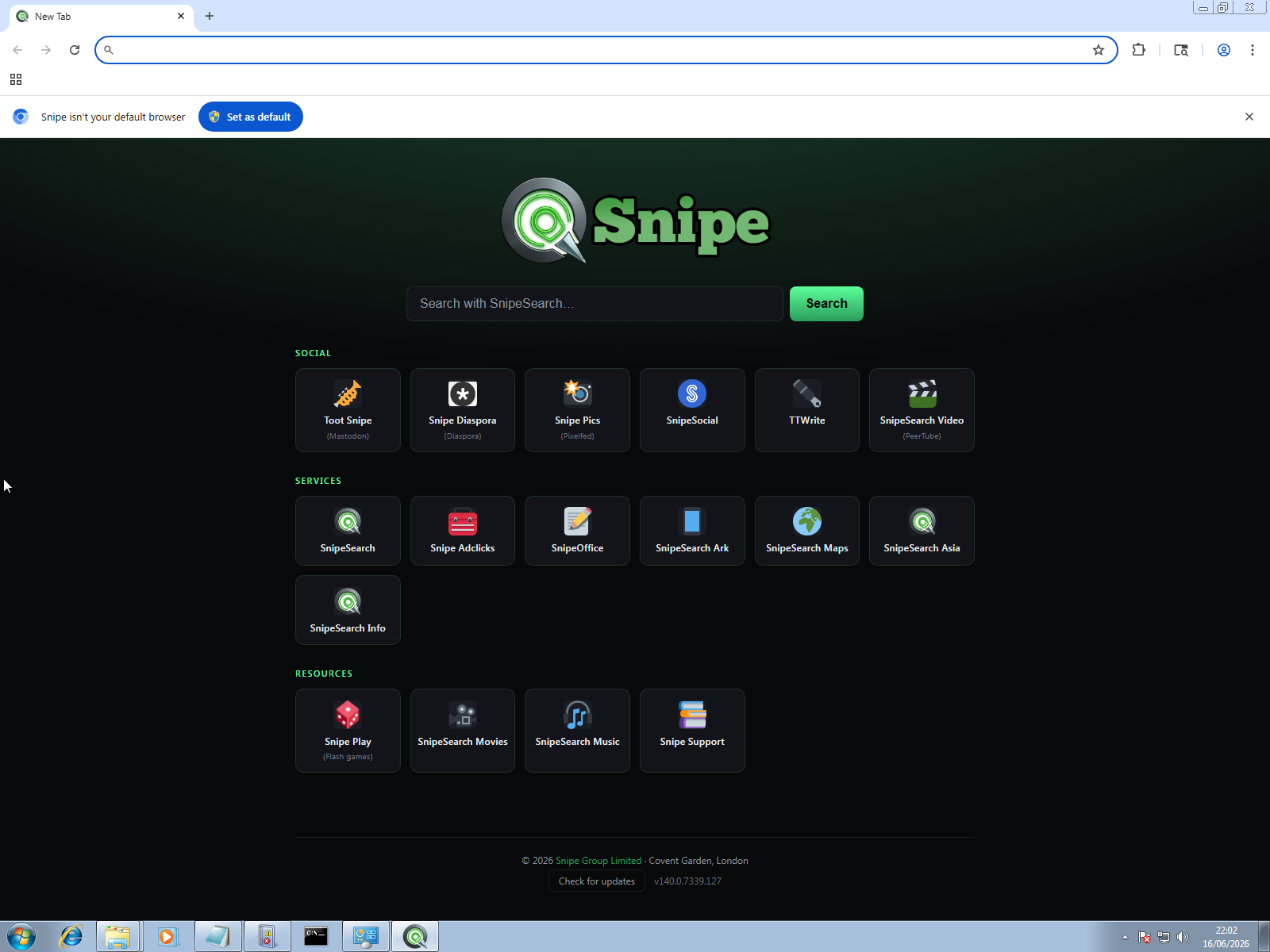 Snipe new tab on Windows 7 SP1